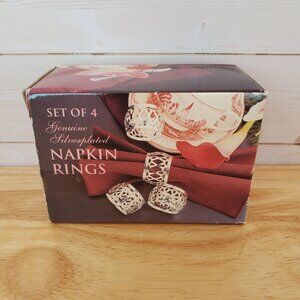 Set Of 4 Genuine Silverplated Filigree Napkin Rings VTG MCM 1970s NOS Unopened